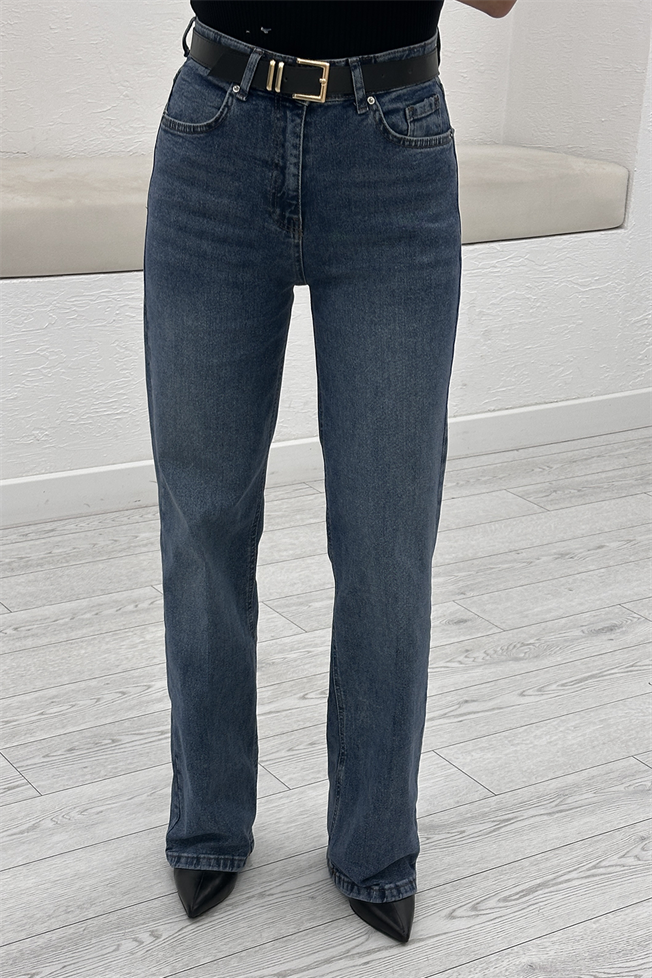 Mavi Kemerli Likralı Düz Kesim Jean 1001