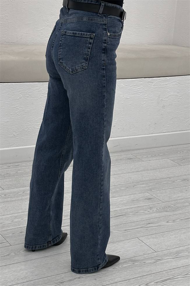 Mavi Kemerli Likralı Düz Kesim Jean 1001