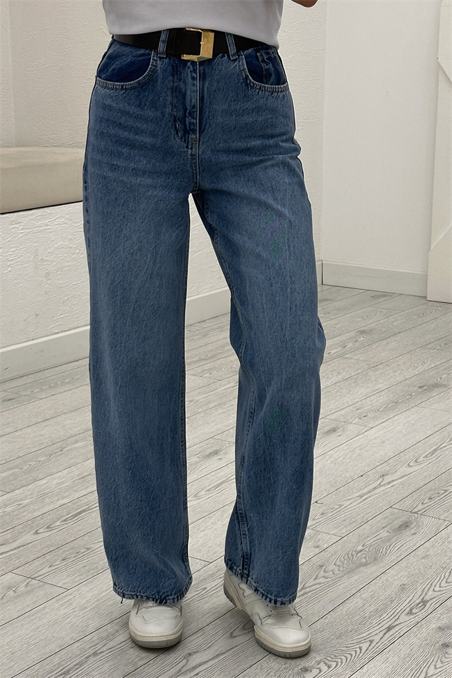 Mavi Kemerli Kemerli Tensel Denim Pantolon 3585