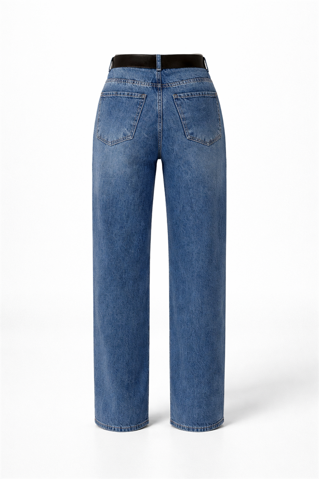Mavi Kemerli Kemerli Tensel Denim Pantolon 3585