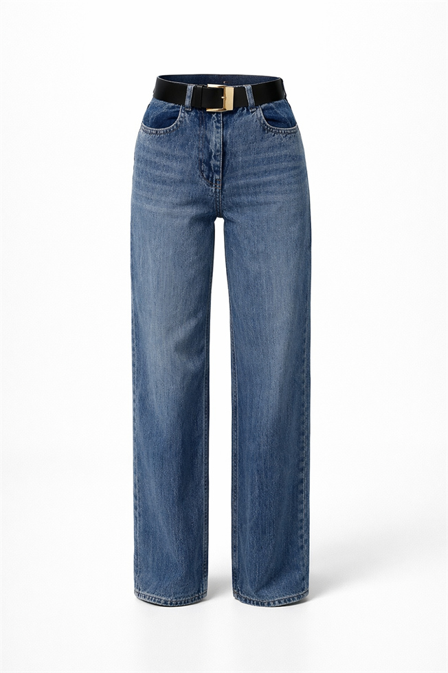 Mavi Kemerli Kemerli Tensel Denim Pantolon 3585