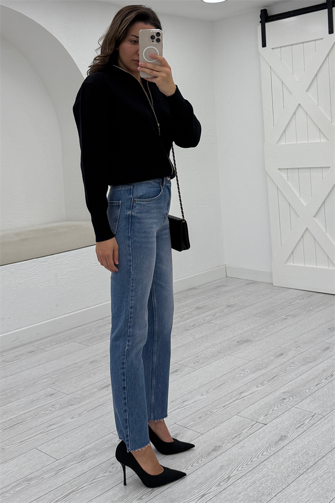 Mavi Kesik Paça Boyfit 2640