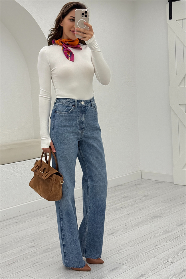 Mavi Kesik Paça Jean Pantolon 3126