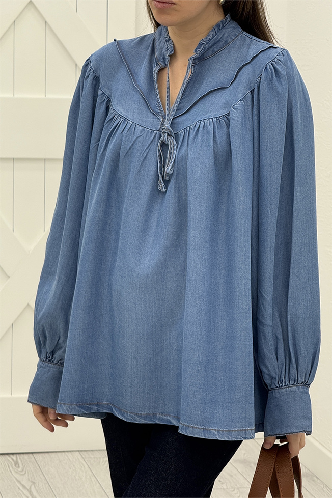 Mavi Dökümlü Denim Gömlek 00371