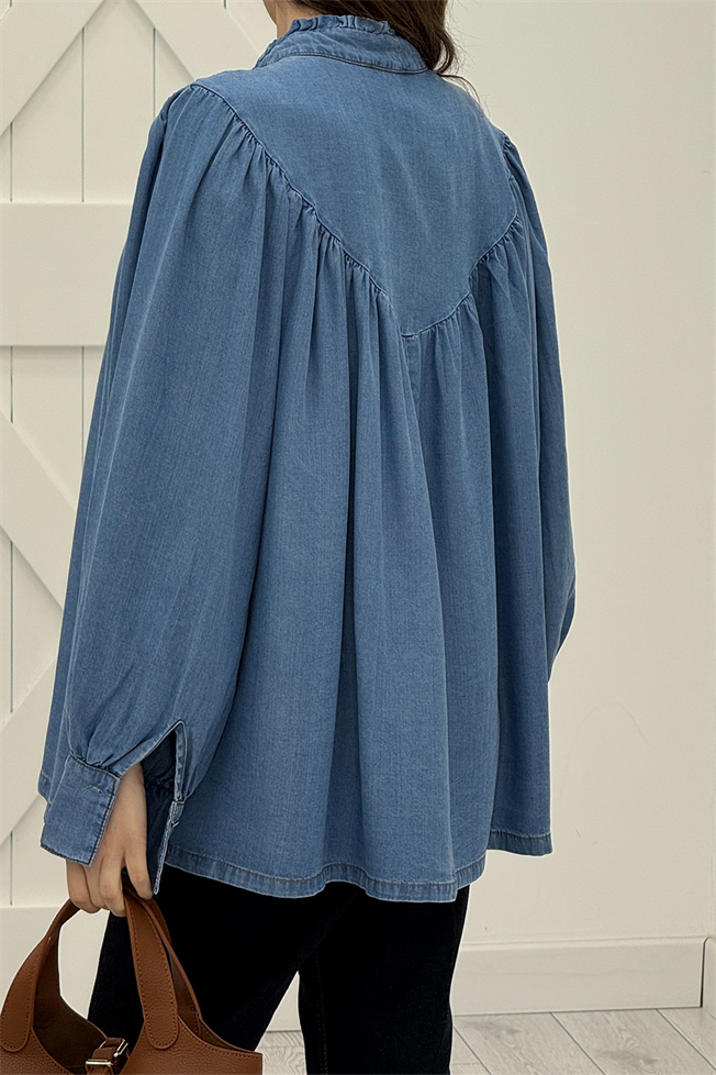 Mavi Dökümlü Denim Gömlek 00371