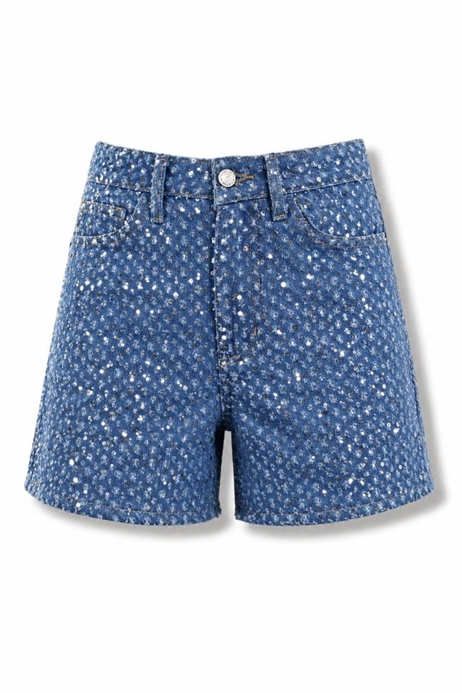 Mavi Pullu Denim Şort 3784