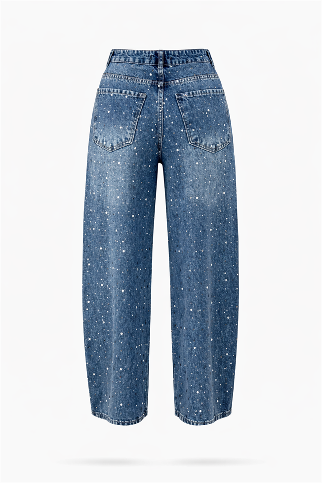 Mavi Taş Detaylı Wide Leg Jean 8014