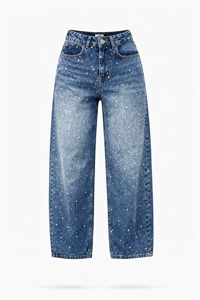 Mavi Taş Detaylı Wide Leg Jean 8014