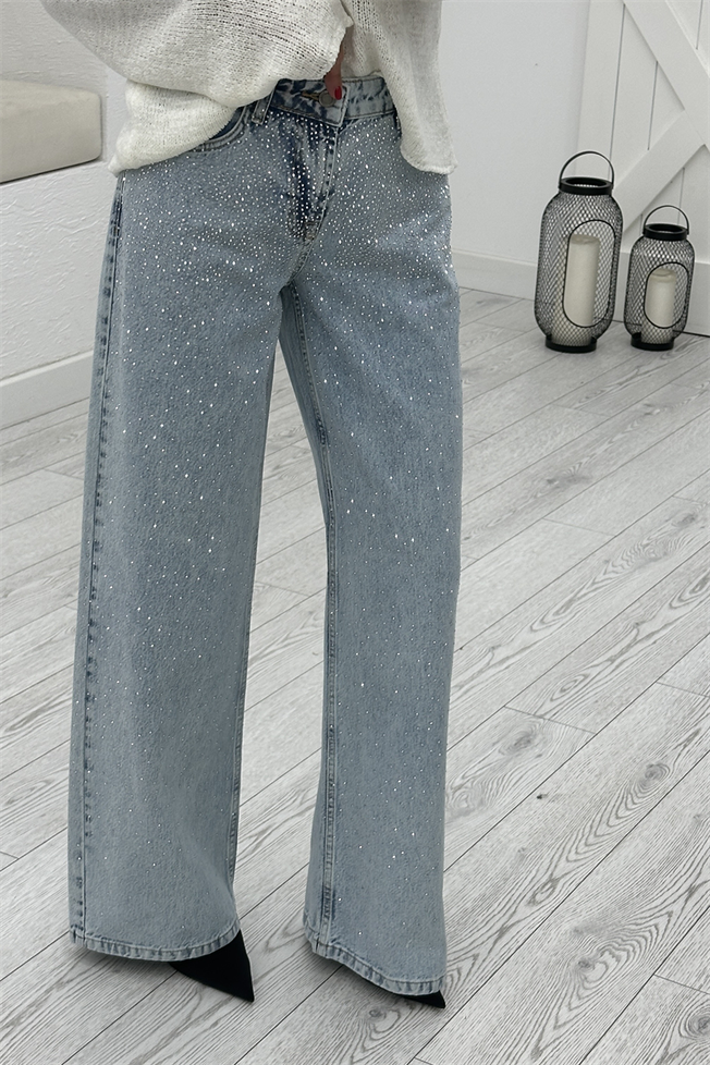 Mavi Taşlı Wide Leg Jean 26842