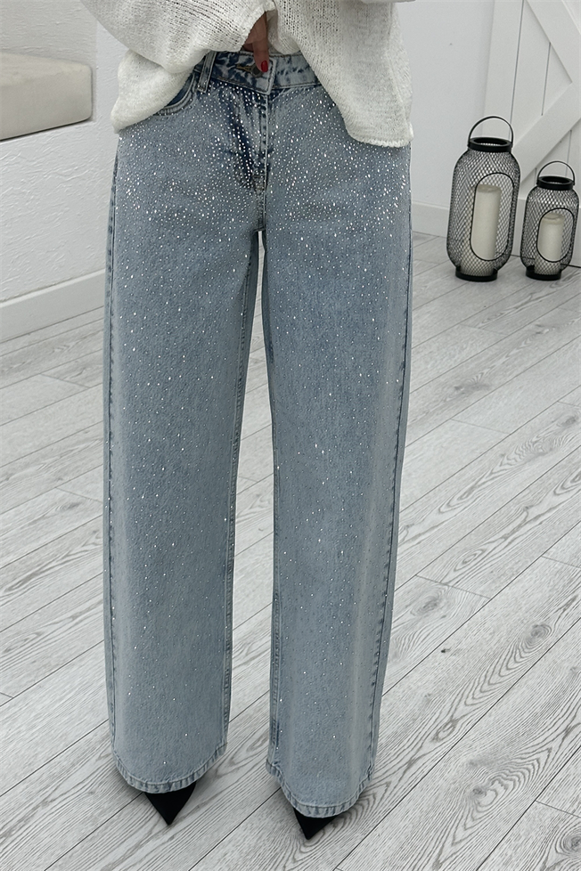 Mavi Taşlı Wide Leg Jean 26842