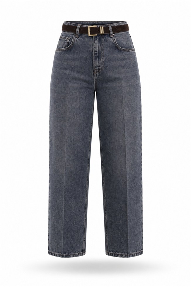 Mavi Tint Yıkama Kemerli Skater Jean 6375