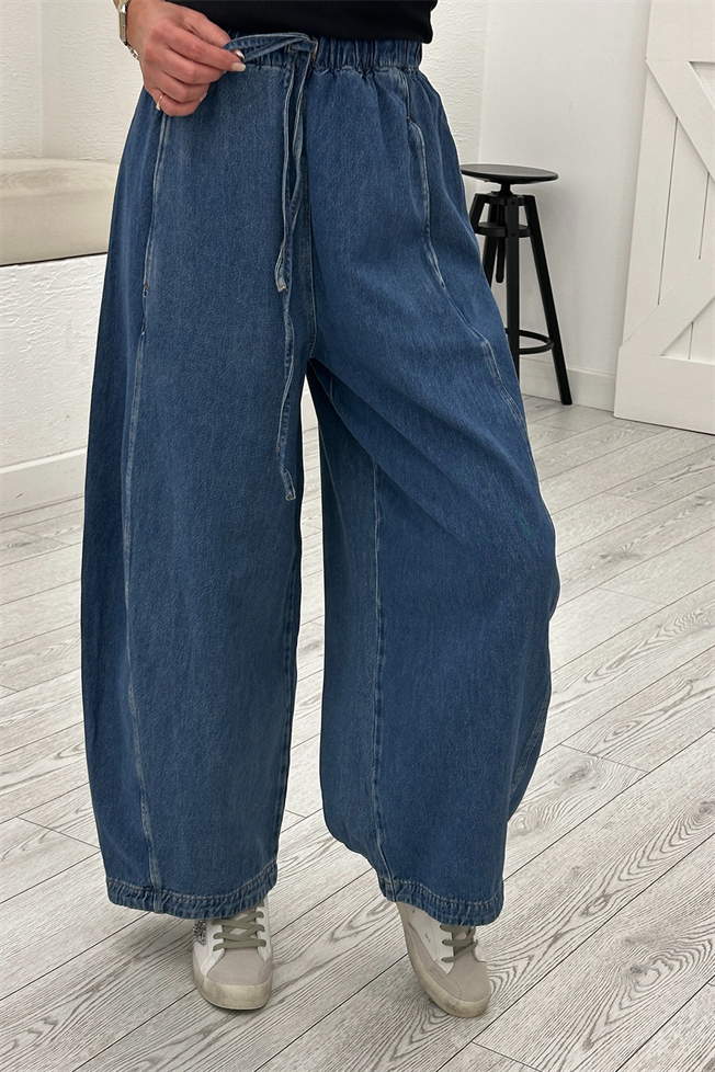 Mavi Uzun Paçalı İpli Jean 3742