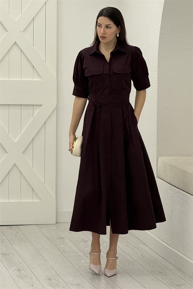 Mürdüm Gömlek Elbise 0045