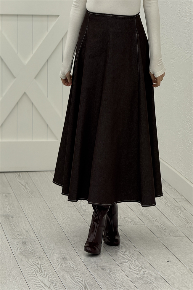 Mürdüm Kontrast Dikişli Etek 1278