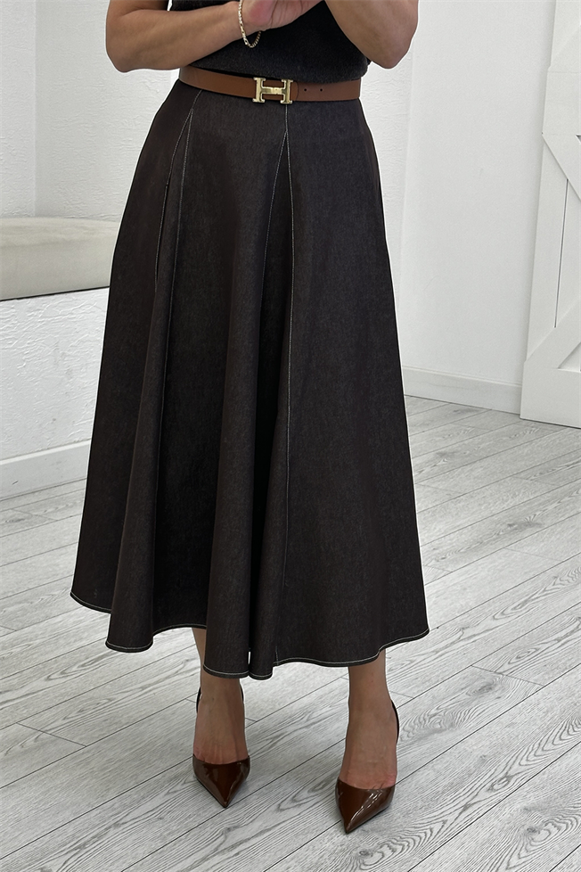 Mürdüm Kontrast Dikişli Etek 1278