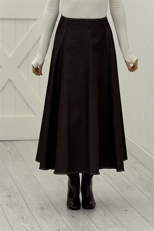 Mürdüm Kontrast Dikişli Etek 1278