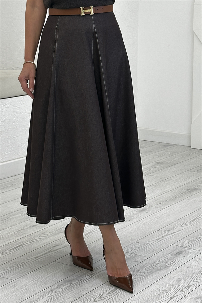 Mürdüm Kontrast Dikişli Etek 1278