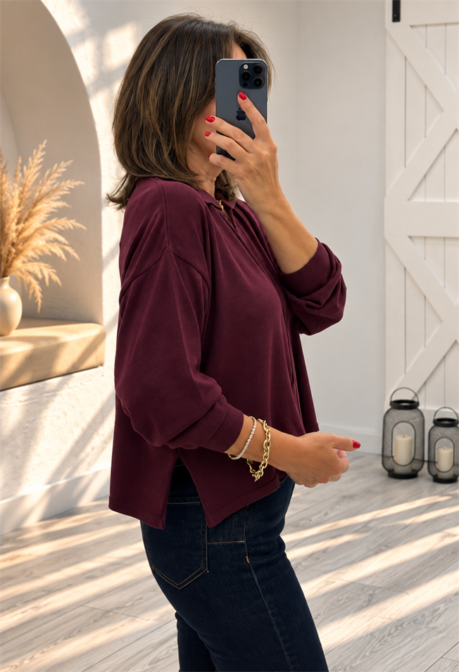Mürdüm Polo Yaka Hırka 5490