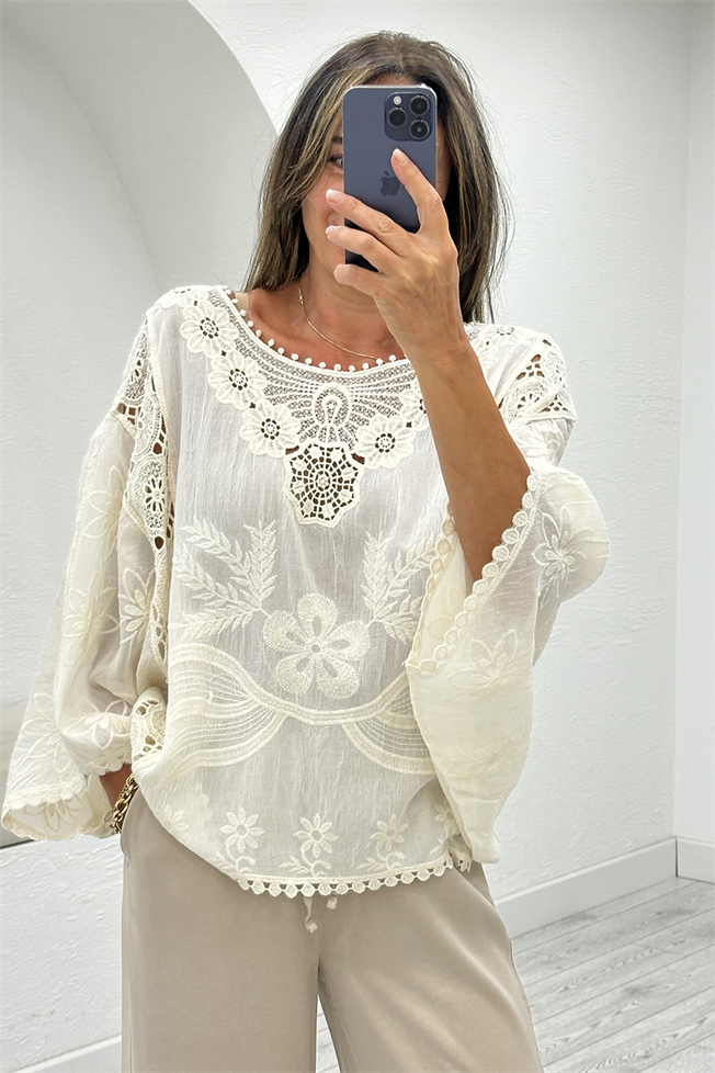 Naturel Dantelli Salaş Bluz 40078