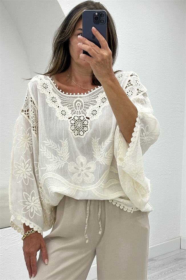 Naturel Dantelli Salaş Bluz 40078