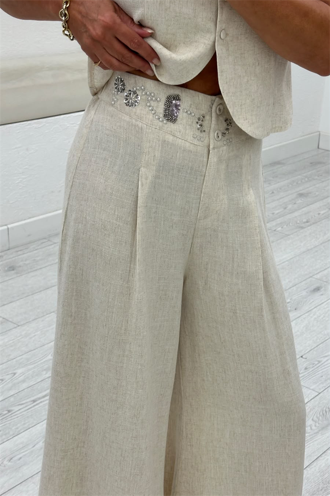 Naturel Keten Yelek Pantolon Takım 39704