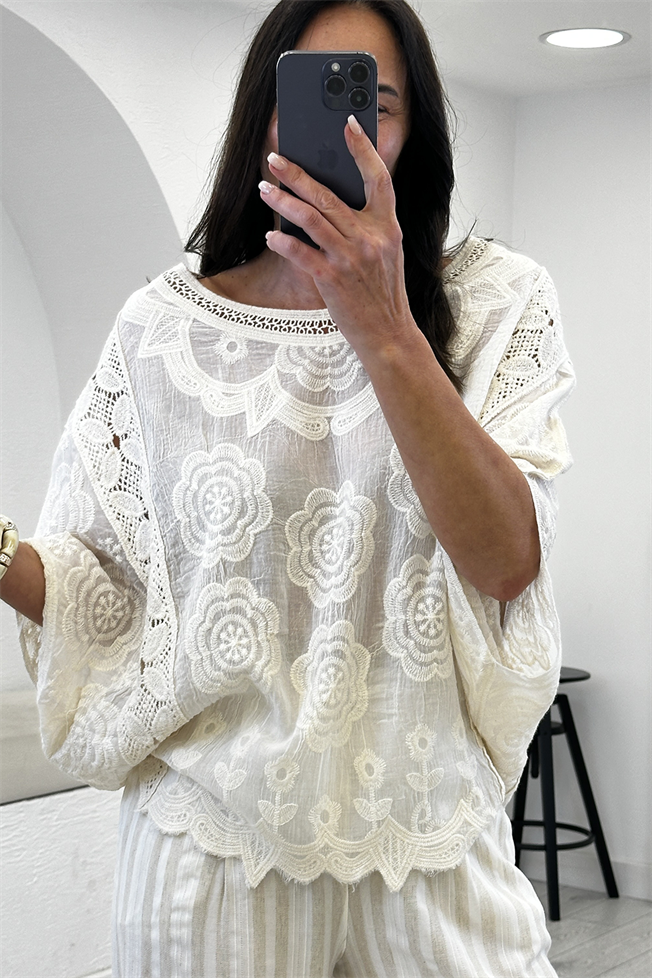 Naturel Nakışlı Bluz 39740