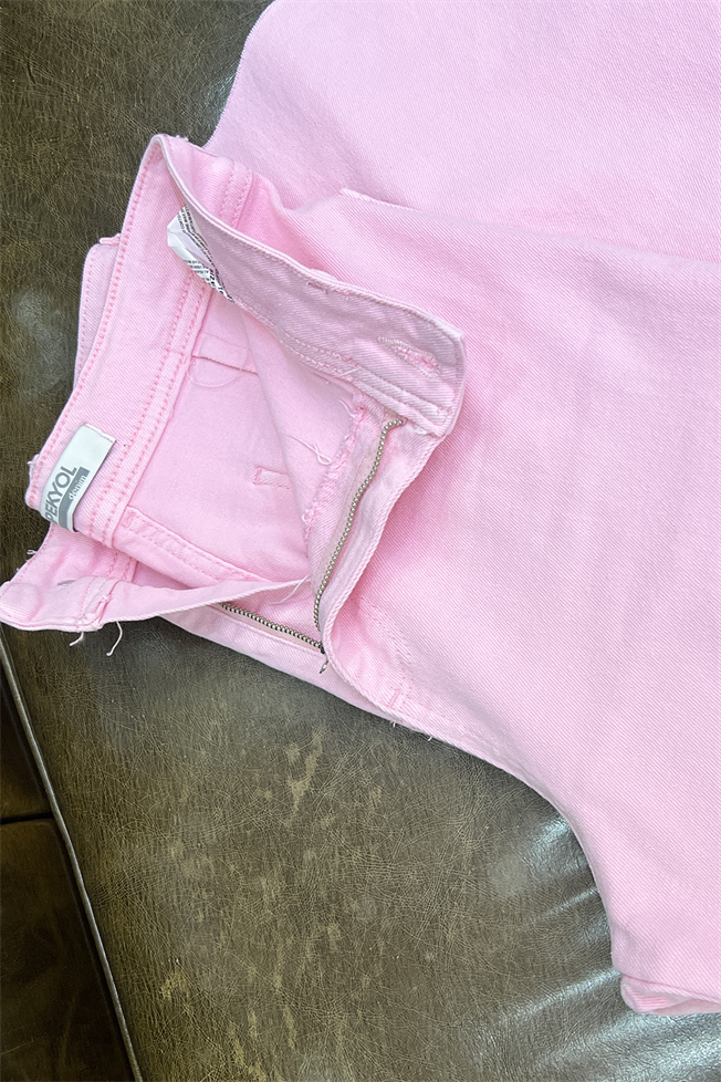 Pembe Yüksek Bel Kesik Paça Wide Leg Jean 24161