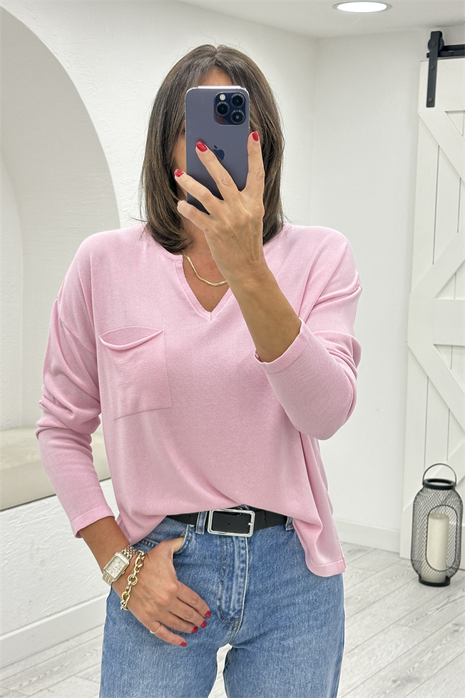 Pembe Dökümlü V Yaka Triko 251370