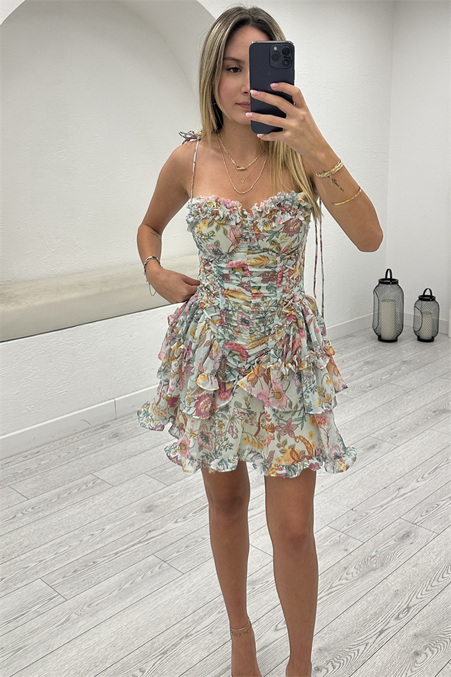 Renkli Mini Elbise 3993