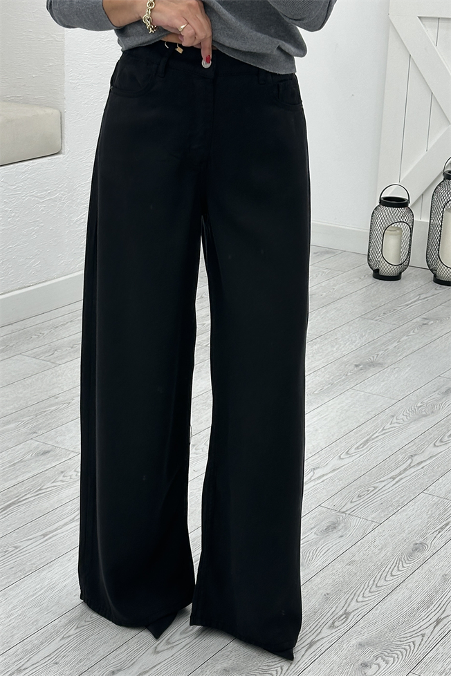Siyah Beli Lastikli Tensel Pantolon 01073