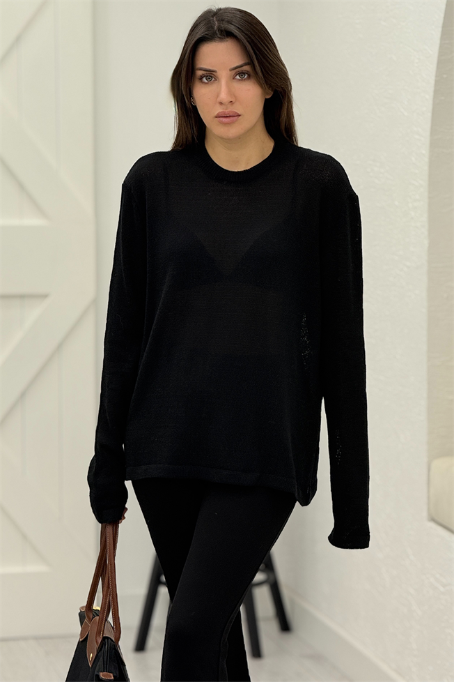 Siyah Bisiklet Yaka Triko 251126