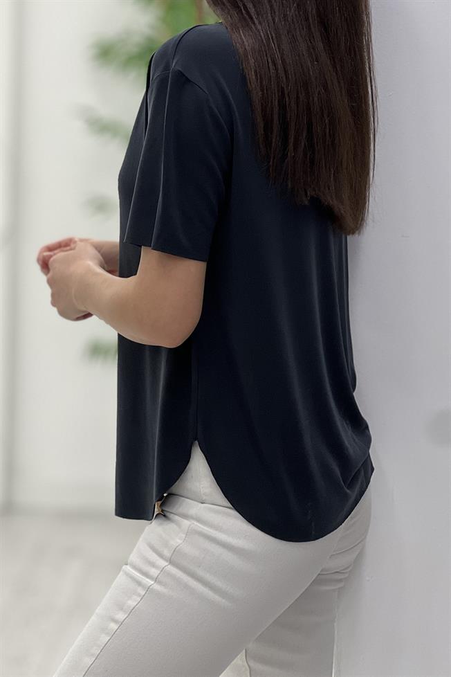 Siyah Bisiklet Yaka Tshirt 0102