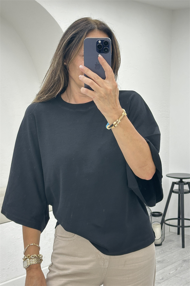 Siyah Bisiklet Yaka Tshirt 4088