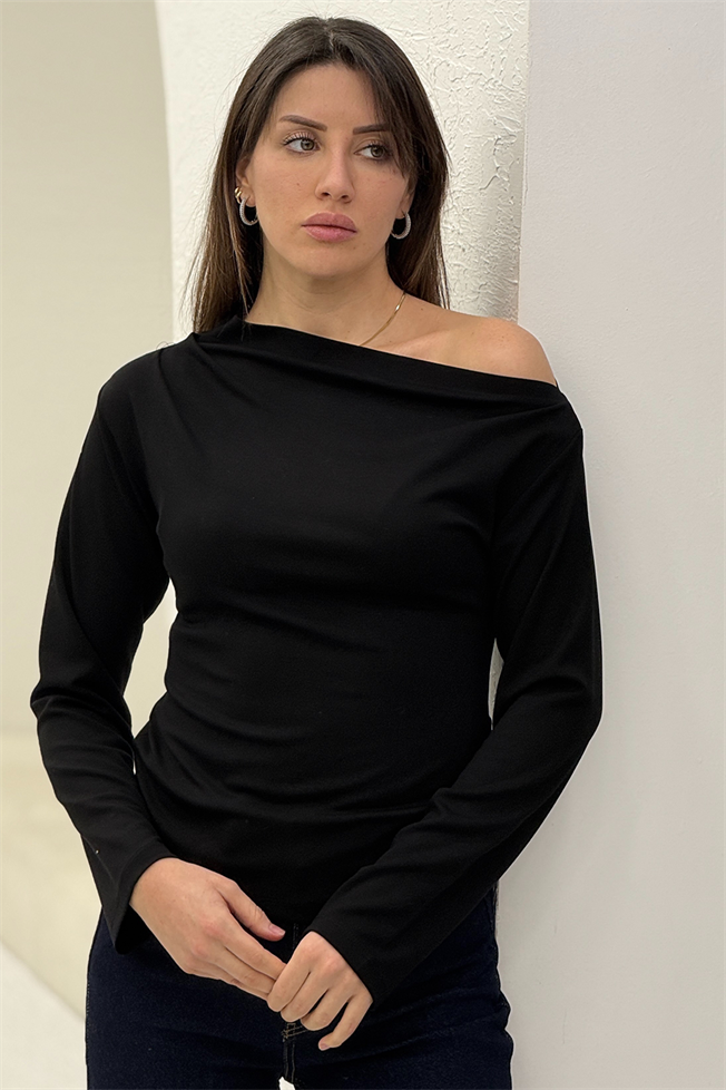 Siyah Asimetrik Yaka Modal Bluz 17369