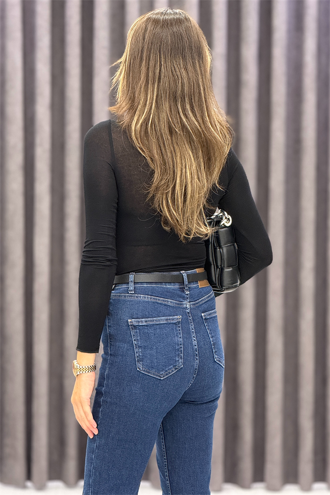Siyah Boğazlı Transparan Bluz 5226