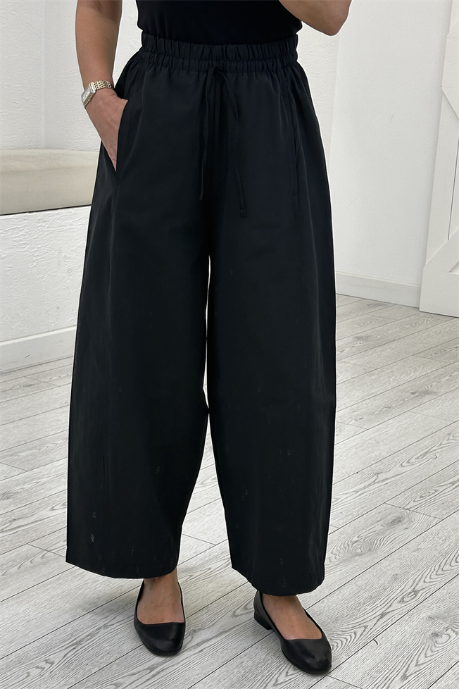 Siyah Cepli Beli Lastikli Şalvar Pantolon 0200