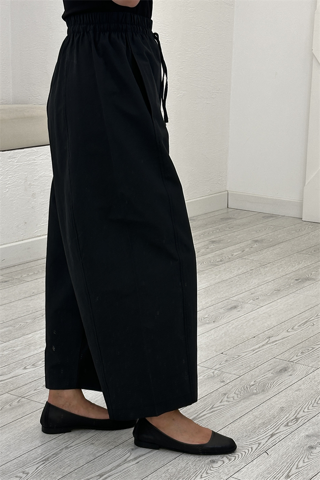 Siyah Cepli Beli Lastikli Şalvar Pantolon 0200