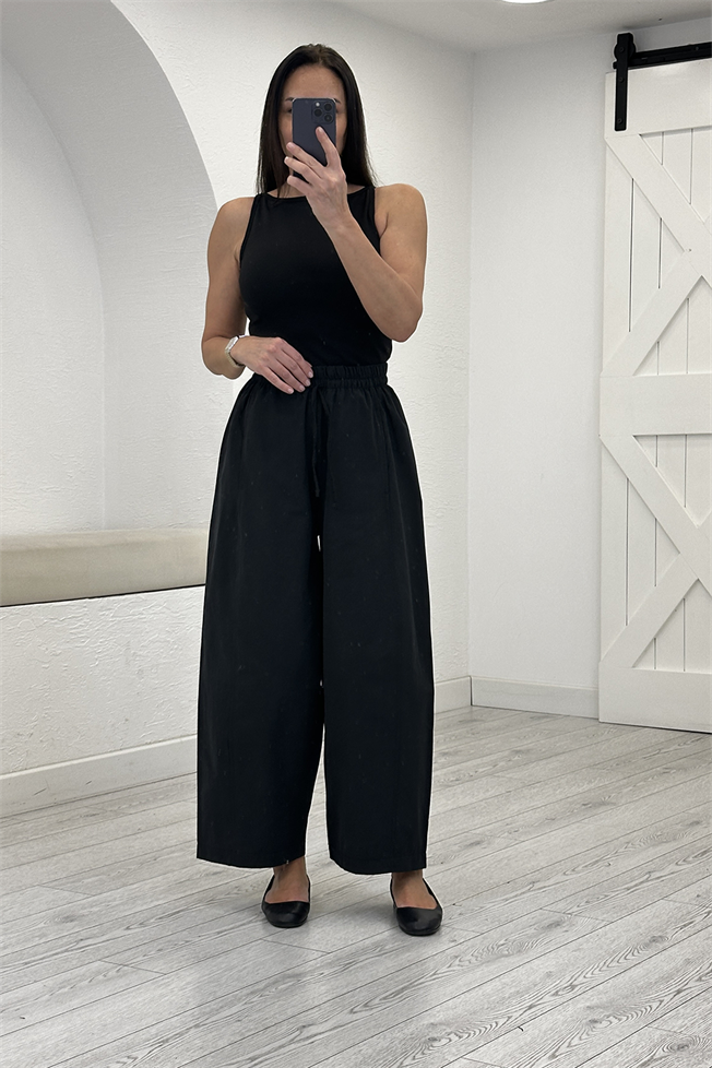 Siyah Cepli Beli Lastikli Şalvar Pantolon 0200