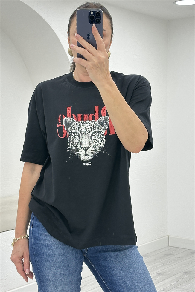 Siyah Phude Baskılı Oversize Tshirt 261063