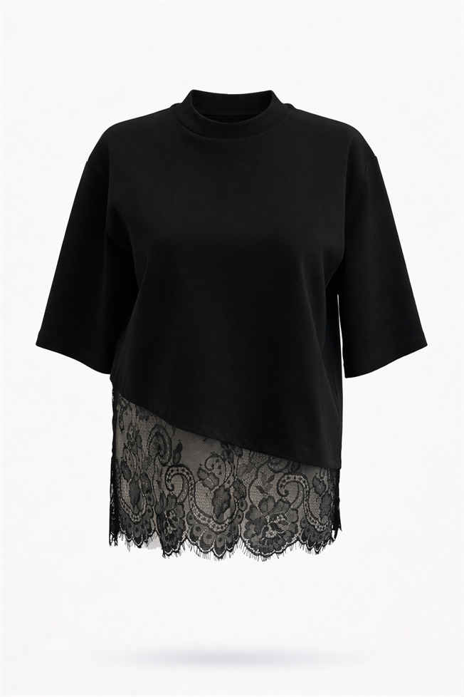 Siyah Dantel Detay Tshirt 0842