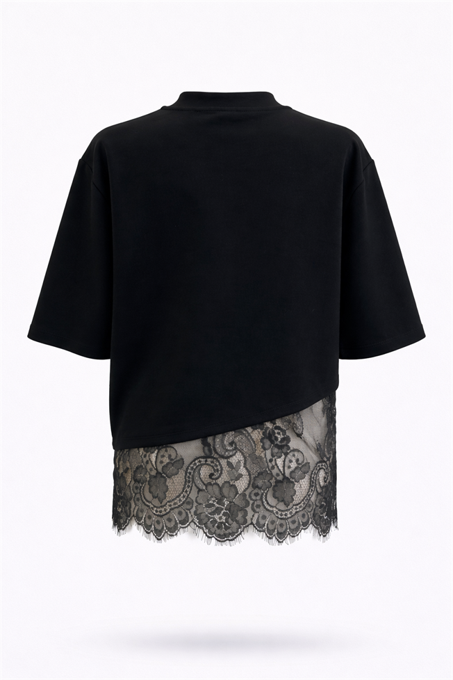 Siyah Dantel Detay Tshirt 0842