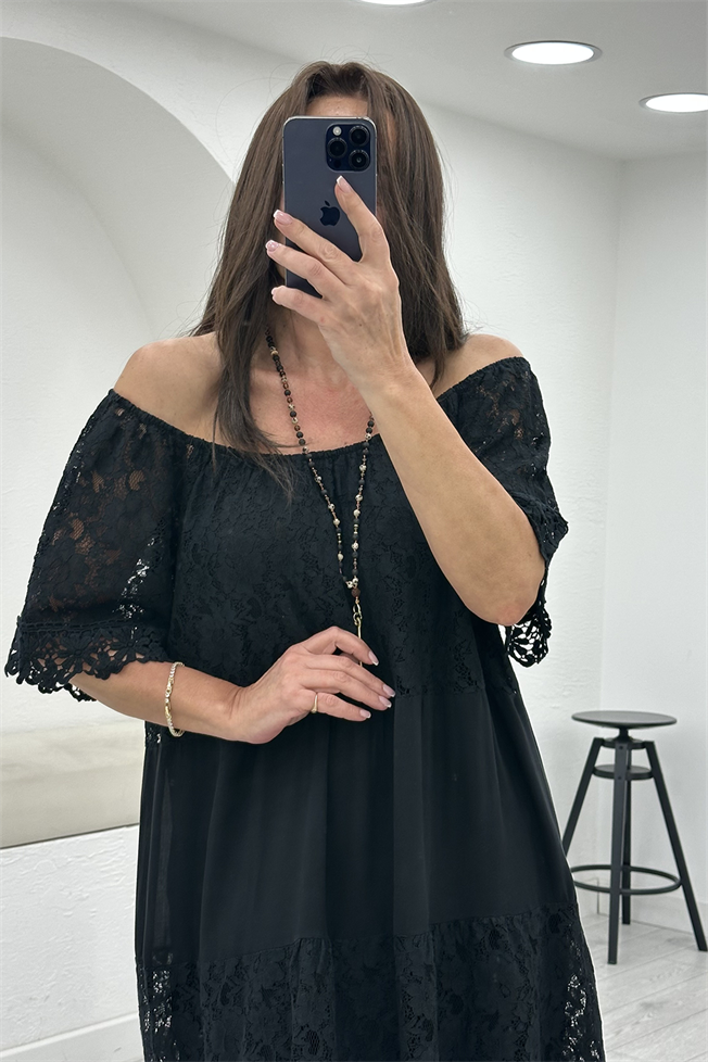 Siyah Dantelli Elbise 88937