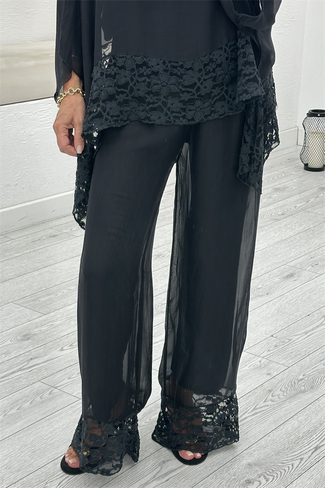 Siyah Dantelli İpek Takım 67956