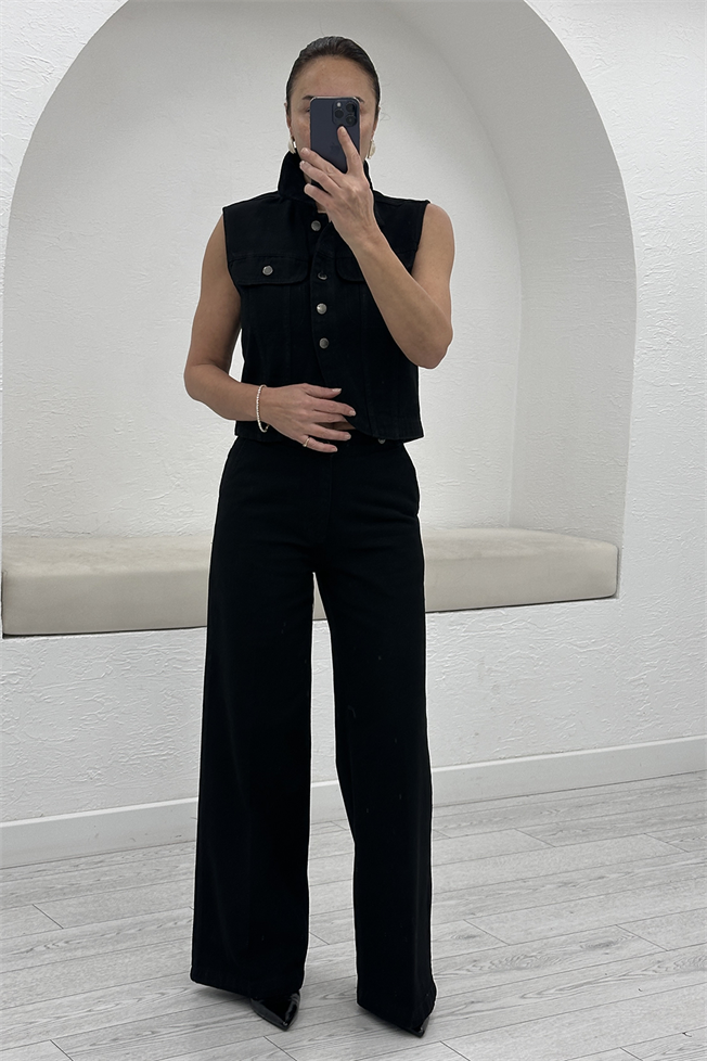 Siyah Denim Yelek Pantolon Takım 877