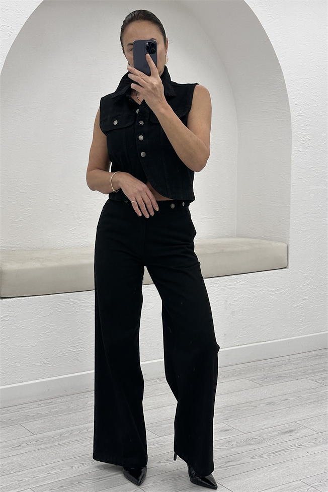 Siyah Denim Yelek Pantolon Takım 877