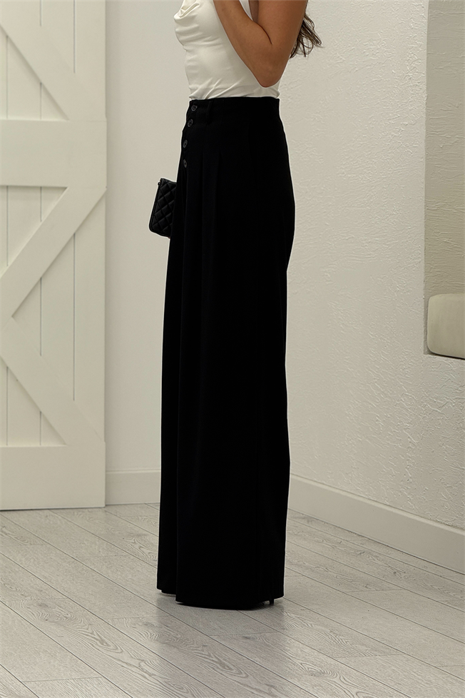 Siyah Düğme Detaylı Maskülen Pantolon 1593