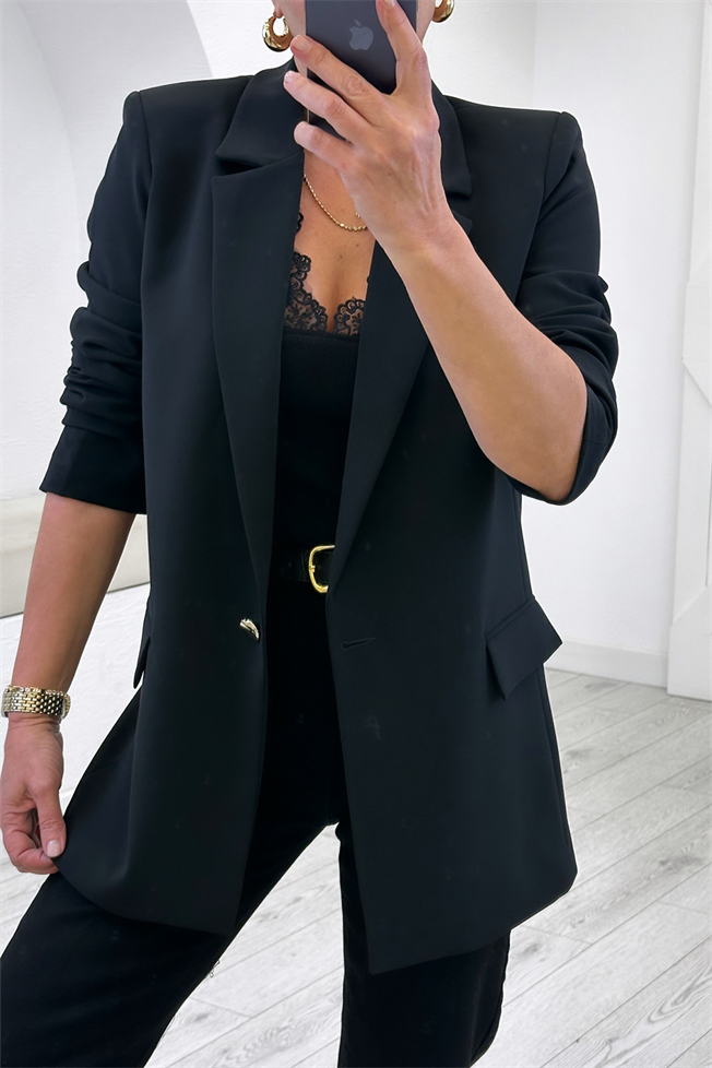 Siyah Gold Düğmeli Blazer Ceket 17511