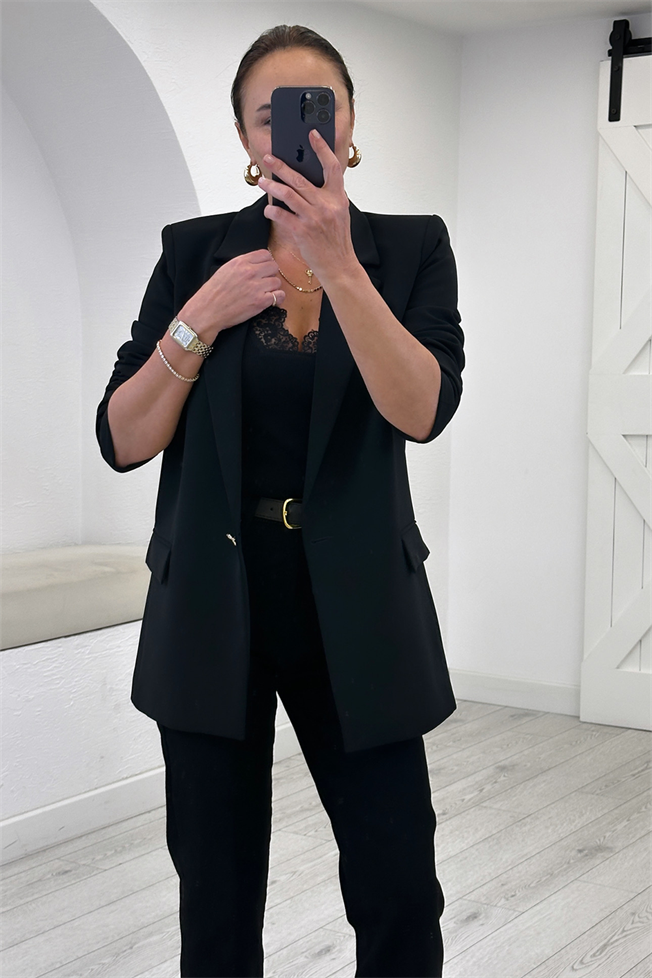 Siyah Gold Düğmeli Blazer Ceket 17511