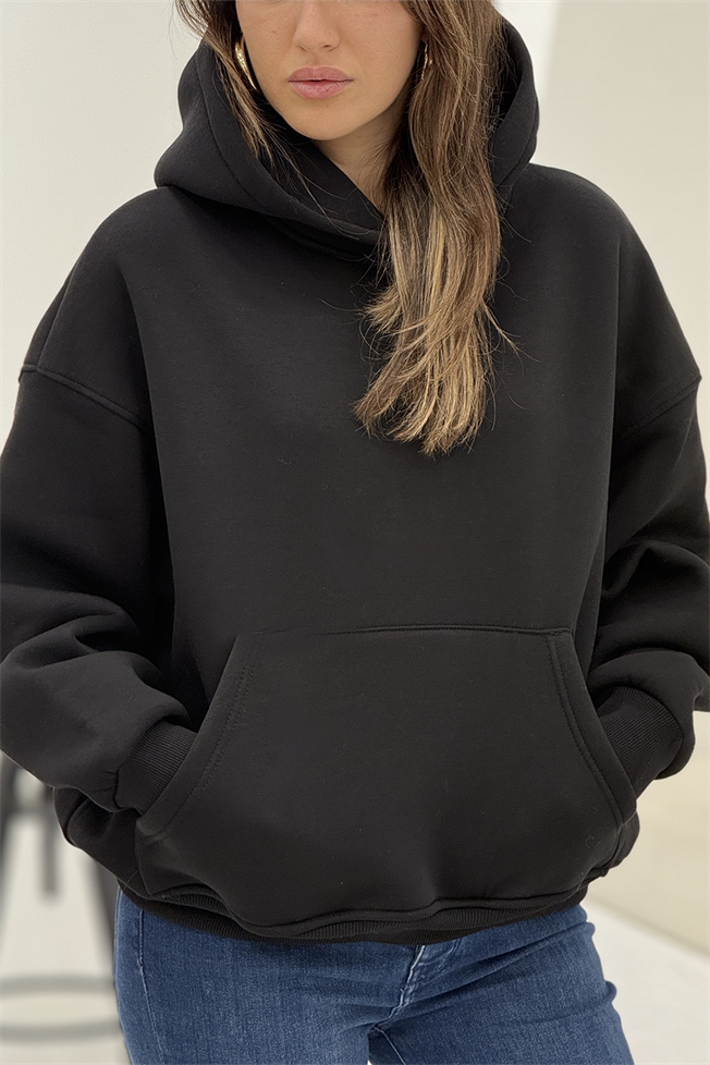 Siyah Kapüşonlu Şardonlu Sweatshirt 767