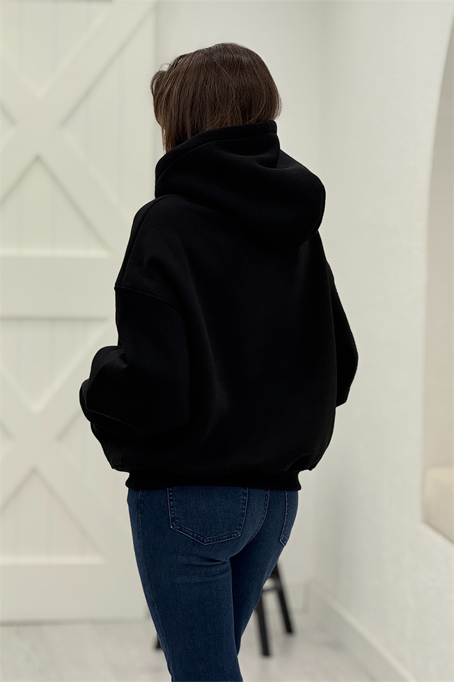 Siyah Kapüşonlu Şardonlu Sweatshirt 767